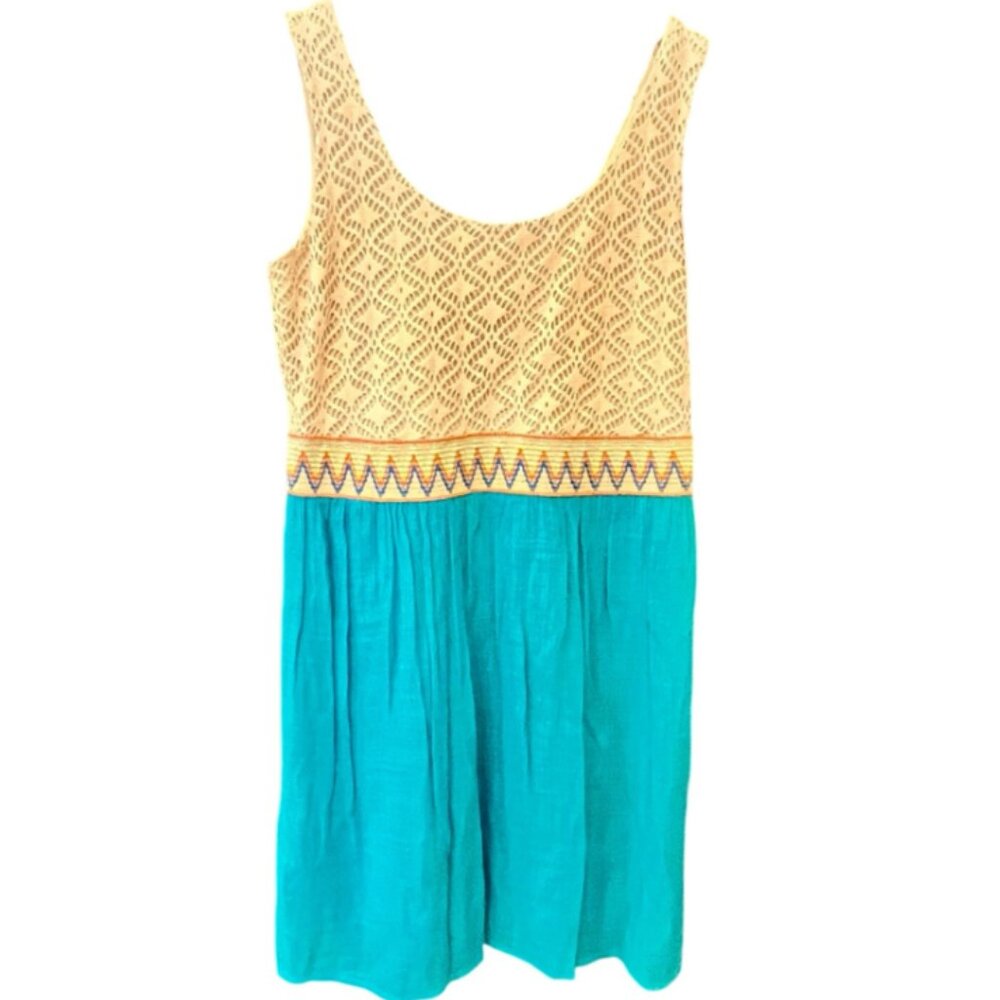 Charlotte Russe Crochet Bodice Colorblock Dress – Cream & Teal – Women’s M